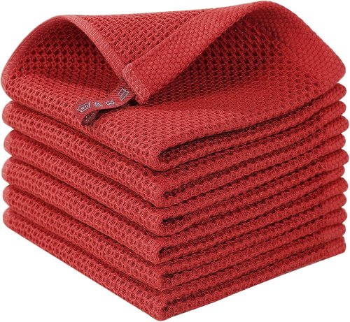 Homaxy 100% Cotton Dish Cloths - Ultra Soft & Absorbent Quick-Drying Towels | 12x12 Inches, 6-Pack, Brick Red