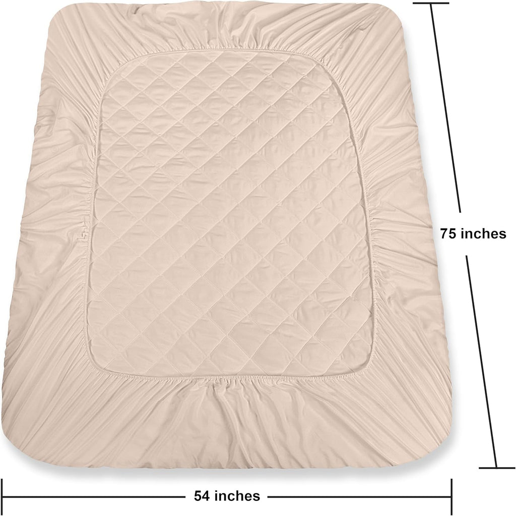 Utopia Bedding Quilted Fitted Mattress Pad - Full Size Elastic Protector | Machine Washable, 16-Inch Deep (Beige)