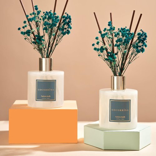 Cocorrína Premium Reed Diffuser Set - Cashmere Vanilla Scent with Preserved Baby's Breath | 2 Packs, 6.7oz