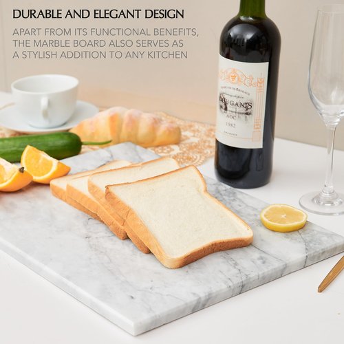Kitchen Marble Stone Cutting Board - Marble Cutting & Charcuterie Board of 16 x 12 x 0.6 Inches, Non Slip Scratch Resistant Pastry Tray, Rectangular Serving & Chopping Slab for Countertop - White