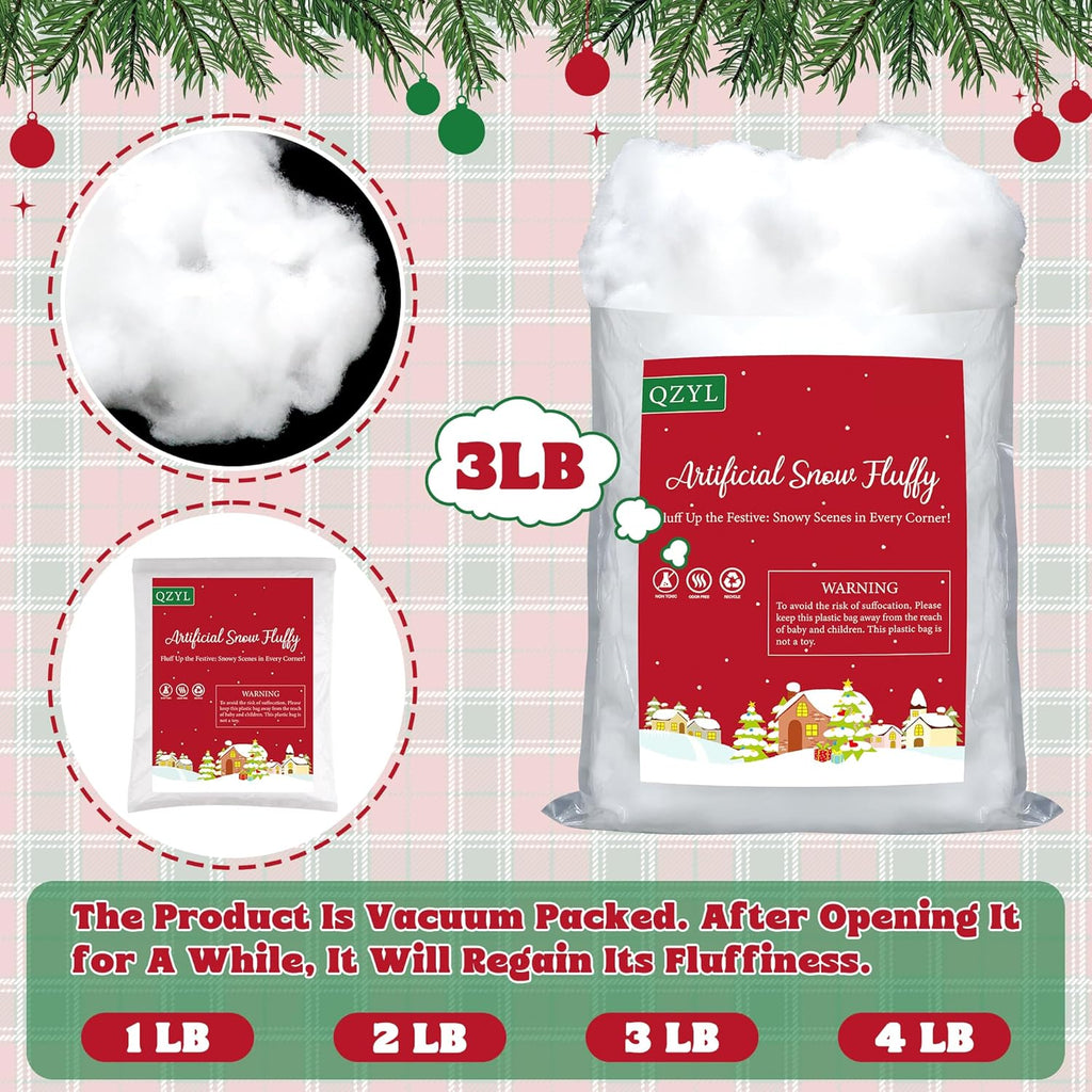 QZYL Christmas Fake Snow - 3LB Artificial White Snow for Tree & Home Decorations