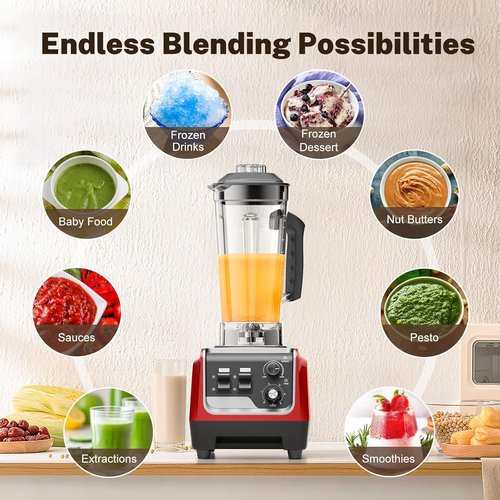 1800W High-Speed Blender by [Brand Name] - Smoothies & Frozen Drinks | 70 Oz BPA-Free Pitcher & 20 Oz To-Go Cup (Dark Red)