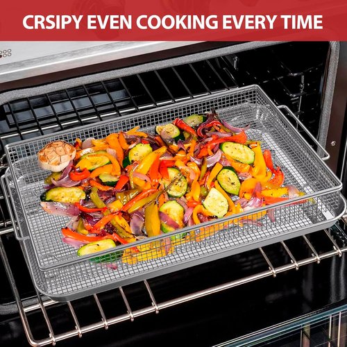 Geesta Air Fryer Basket - Nonstick Crisper Tray & Basket Set with 50 Recipes | 12.5” x 9.5” for Healthy Cooking