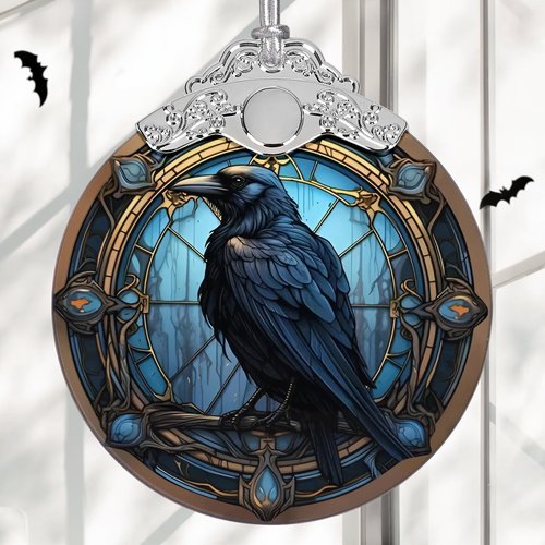 Christmas Ornament, Stained Glass Ornament, Christmas Decorations for Tree, Holiday Ornament, Unique Gift Idea - Crow in The Dark