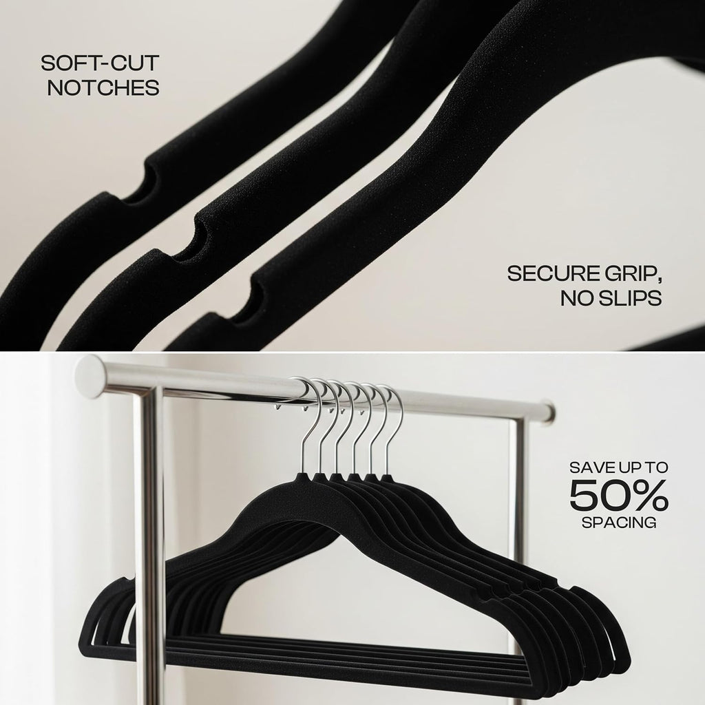 Utopia Home Velvet Hangers - Luxury Non-Slip Slim Coat & Pant Hangers, 100 Pack, Black