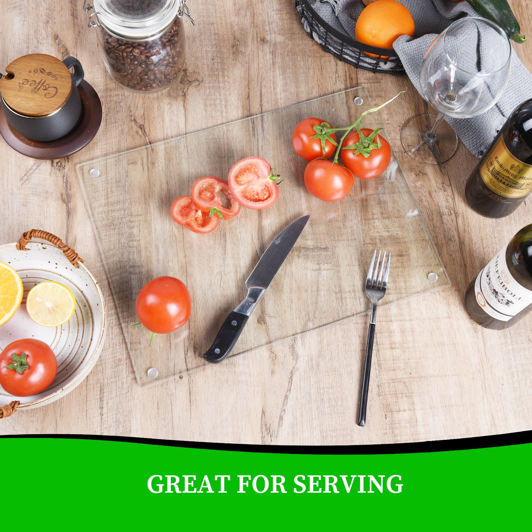 Tempered Glass Cutting Board for Kitchen, Clear Cutting Board for Countertop, Dishwasher Safe, Scratch Resistant, Heat Resistant, Shatter Resistant (16"x12")