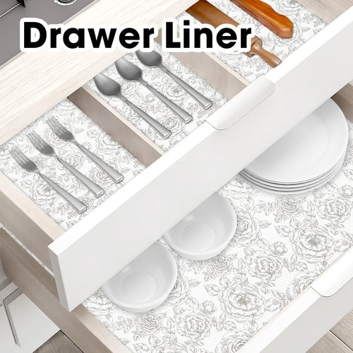 Gopas Drawer and Shelf Liners for Kitchen Cabinets Non-Adhesive Cabinet Liners Strong Grip Non Slip Waterproof Contact Paper for Cabinets and Drawers Shelves Cupboard,Flower,12IN X 20FT