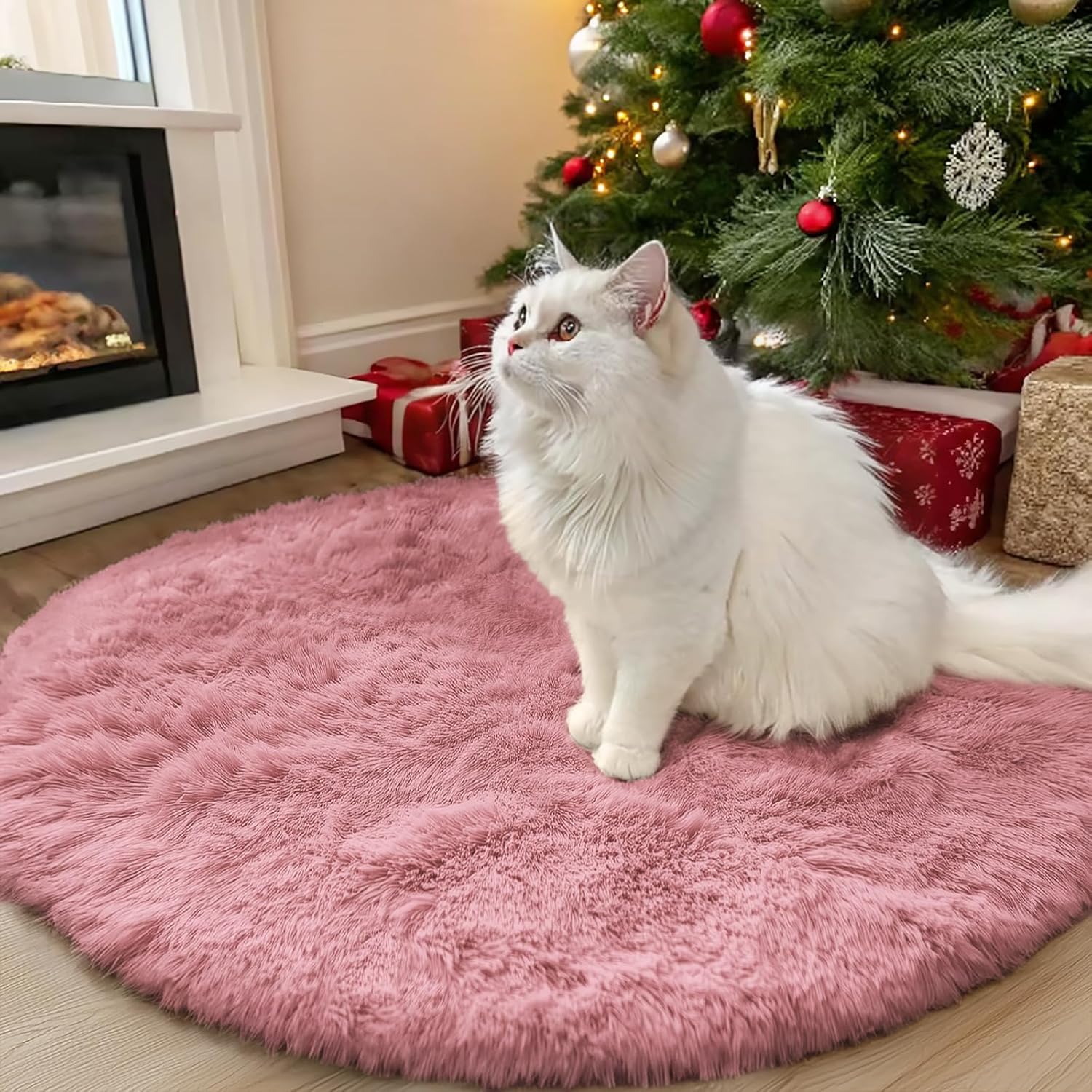 OLANLY Round Pink Area Rug - Soft, Machine Washable 3 ft Shag Carpet for Bedroom & Living Room Decor