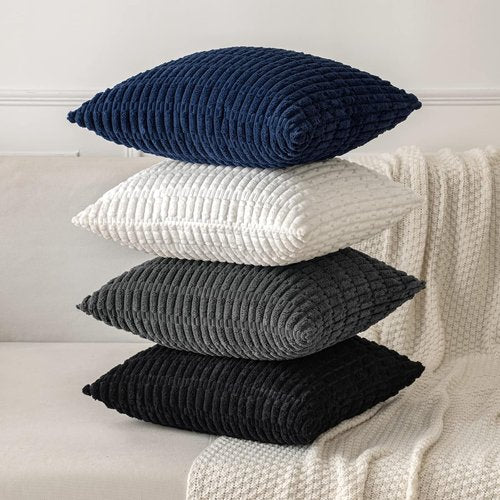 MIULEE Euro Sham Pillow Covers - Soft Corduroy Boho Striped Design | 24x24 Inch Black for Modern Home Decor