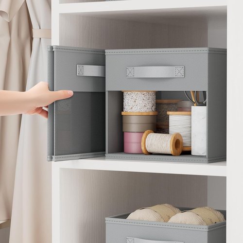 DIMJ Storage Cubes - 11x11 Inch Collapsible Storage Bins with Window - 6 Pack Grey Organizers for Clothes, Toys, and Books