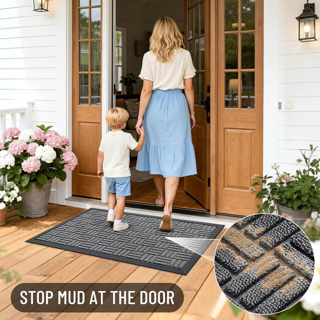 OLANLY Heavy-Duty Front Door Mat - Absorbent Natural Rubber, Non-Slip, 29.5x17 Inches | Grey