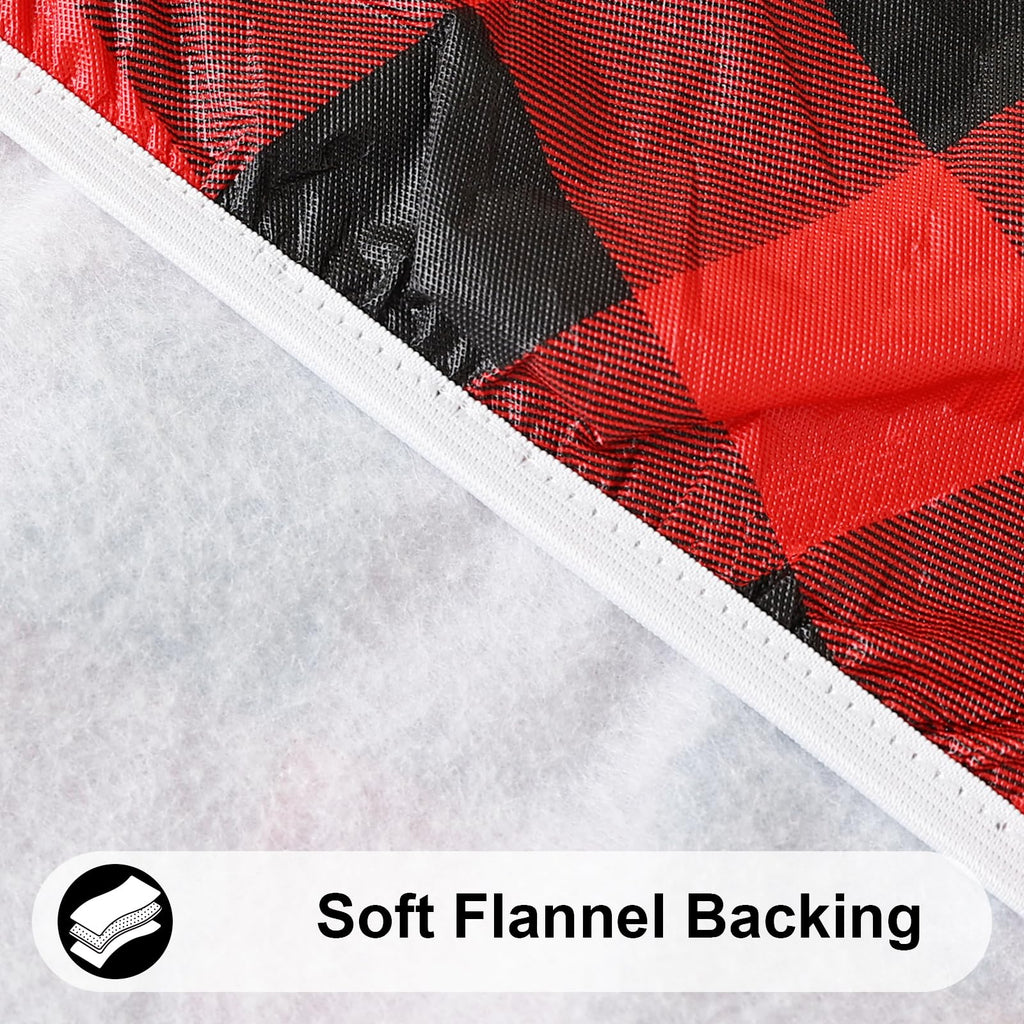 Smiry Round Picnic Tablecloth, Elastic Waterproof Fitted Vinyl Tablecloths for 57"-68" Tables, Flannel Backed Buffalo Plaid Table Cover for Dining, Camping, Outdoor, Black and Red