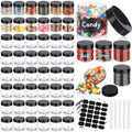 Mimorou 100 Pcs 2 oz Plastic Jars with Lids Wide Mouth Round Clear Containers with Black Label Pen Refillable Airtight Travel Storage Leak Proof Small Jars for Storing Dry Food Spice Cookie Candy
