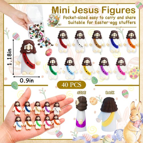 Mini Jesus Figurines by [Brand Name] - 40 Pcs Rubber Christ Toys for Easter Egg Fillers & Party Favors