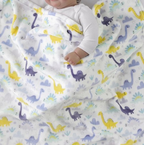 CREVENT Cozy Fluffy Fleece Baby Crib Blanket - 30''X40'' Dinosaur Design for Infants & Toddlers