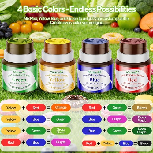 Natural Food Coloring Powder Set by [Brand Name] - 4 Vibrant Colors, Dye-Free for Baking & Decorating
