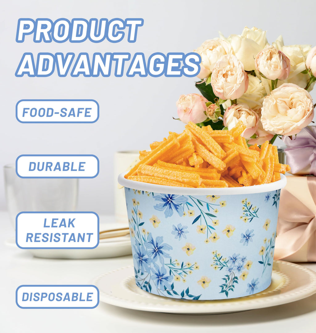 Nihuecne 50 Pcs 9 oz Floral Themed Disposable Dessert Paper Bowls in 5 Designs, Disposable Snack and Soup Bowls for Events, Game Day, Birthday Party Supplies, Perfect for Hot or Cold Food
