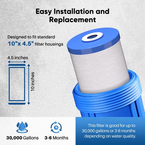 PUREPLUS 5 Micron 10" x 4.5" FXHTC Whole House Sediment and Carbon Water Filter Replacement Cartridge for GE GXWH40L, GXWH35F, GNWH38S, Culligan RFC-BBSA, WRC25HD, RFC-BB, PP10BB-CC, WFHD13001, 3Pack