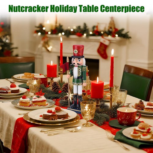 Codesteel Wooden Nutcracker Soldier Figures with Spear, 14.4 Inch Xmas Nutcracker Christmas Decor, Nutcracker Figurine Mantel Ornament Festival Shelves Decorations