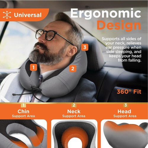 BLACK+DECKER Cooling Gel Memory Foam Neck Pillow – Travel Pillow for Plane, Car & Train – Ergonomic Neck Support, Slow Rebound Memory Foam, Washable Cover, Universal Fit, Grey