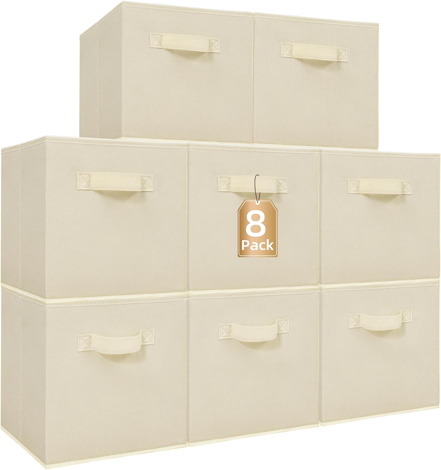 Storage Maniac 11-Inch Collapsible Storage Cubes - Durable Fabric Bins for Organization | 8-Pack Beige