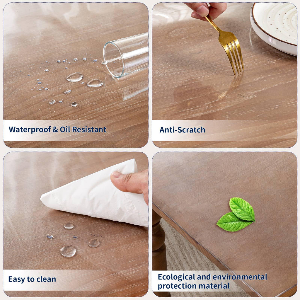 Eisdroma 38 x 61 Inch Clear Table Cover Protector, 2mm Thick Clear Table Protector for Dining Room Table, Plastic Table Cover, Waterproof Table Pad for Kitchen, Office