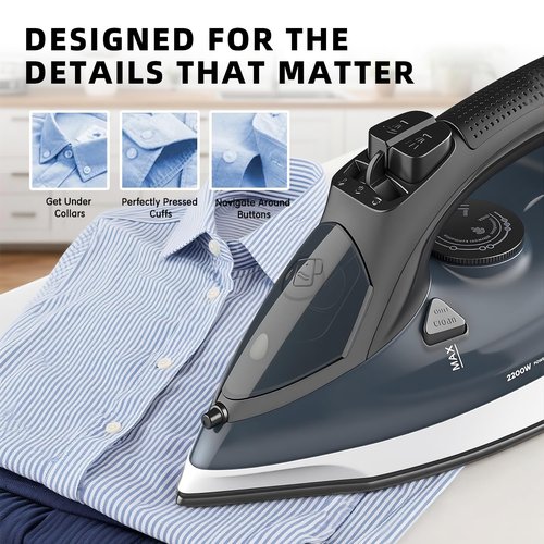 Steam iron, no sticky bottom plate, powerful steam,1000-watt,water tank anti -leakage precision reminders are suitable for family and travel (Blue)