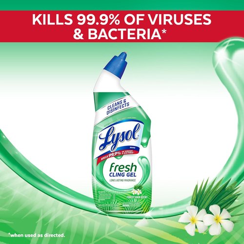 Lysol Toilet Bowl Cleaner Gel - Powerful Stain Removal & Disinfection | Forest Rain Scent, 24oz (Pack of 2)
