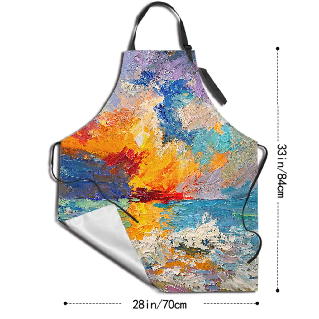 Giwawa Oil Paint Painting Apron - Adjustable Neck & Hidden Centre Pocket - Colorful Rainbow Art Summer Kitchen Apron Colored Artist Smock Chef Garden Baking Cooking Unisex Adult
