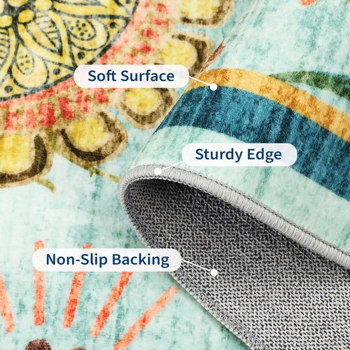 GarveeHome 5x7 Floral Washable Area Rug: Large Living Room Area Rug with Non-Slip Backing Washable Ultra Soft Bedroom Floral Carpet Indoor Stain Resistant Carpet for Dining Room 5 * 7 ft Light Blue