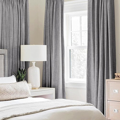 MIULEE Linen Blackout Curtains - 100% Room Darkening Thermal Insulated Grommet Panels | Grey, 42" x 84" (2 PCs)