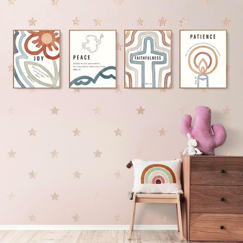 LARTSFRO Jesus Bible Kids Wall Decor - Boho Christian Art Prints | Set of 4 Unframed 10x8 Inch Posters
