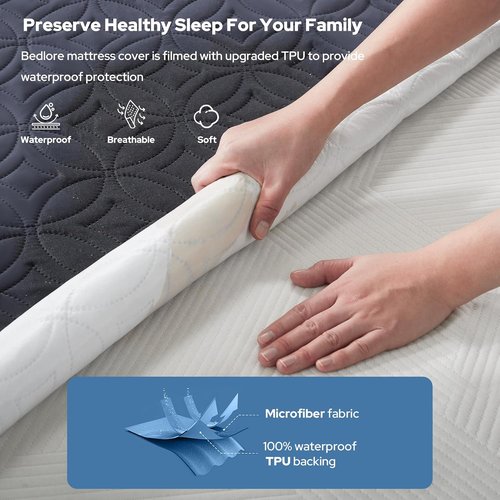 BEDLORE Waterproof Mattress Protector - King Size Soft Mattress Pad with Deep Pocket (Navy Blue)