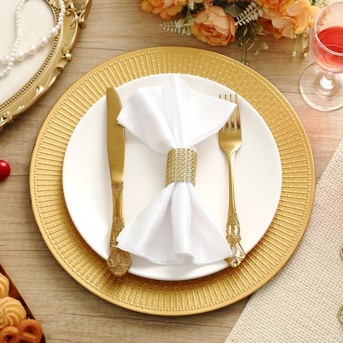 Widecook 50 Pack Gold Charger Plates Bulk for Dinner Plates 13" Beaded Shaped Service Chargers Bulk, Plastic Wedding Chargers for Christmas Thanksgiving Party Wedding Birthday Anniversary