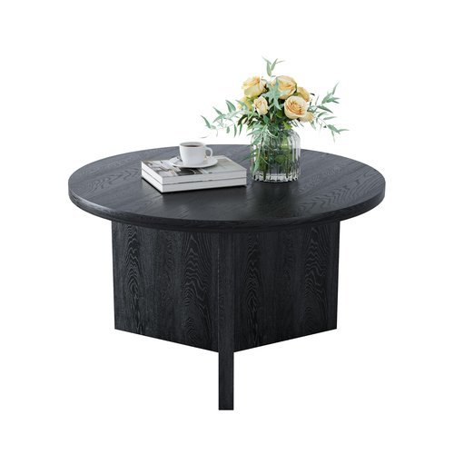 Luoxiao 27.5'' Coffee Table for Small Space, Minimalist Modern Table for Living Room, Durable & Sturdy Small Round End Table with Adjustable Feet Pads, Black