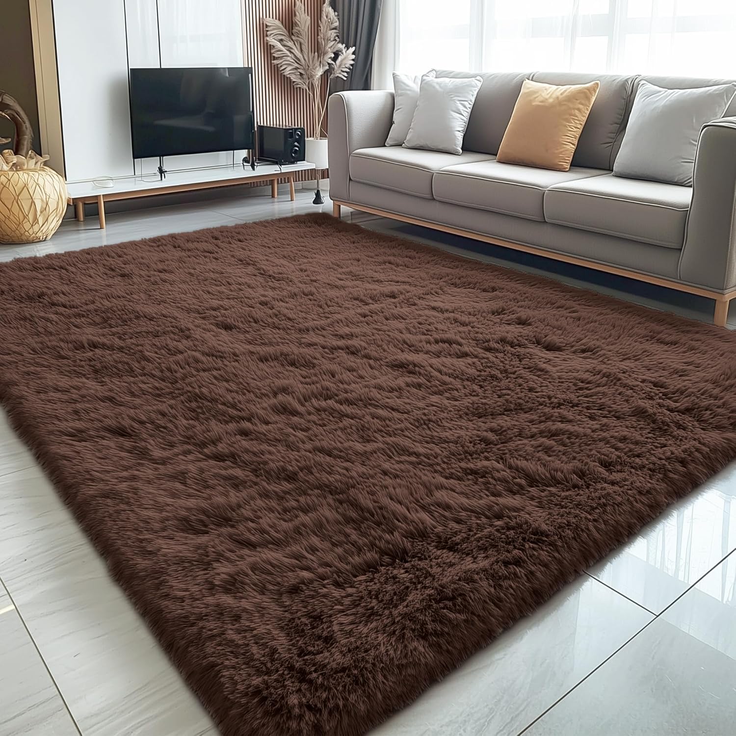 OLANLY Large 5x7 Machine Washable Area Rug - Soft Fluffy Shaggy Carpet for Living Room & Bedroom
