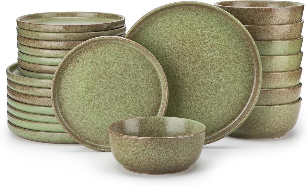 Vancasso ZERMATT Dinnerware Set for 8 - 24 Pieces Scratch Resistant Stoneware | Dishwasher & Microwave Safe, Green
