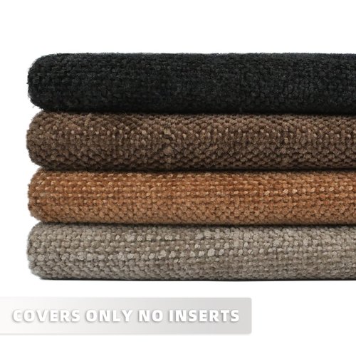 Lunofox Farmhouse Decor Throw Pillow Covers 18x18 Inch Set of 4, Solid Textured Cushion Covers for Couch, Sofa, Bed – Fall Pillow Covers in Taupe Grey, Light Brown, Brown, Black