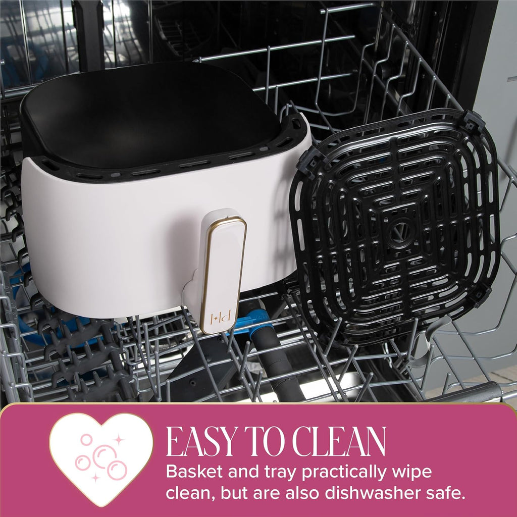 Paris Hilton Air Fryer - 6-Quart Nonstick Capacity | 8-in-1 Touchscreen, Dishwasher Safe, White