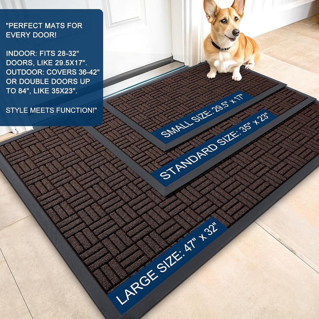 OLANLY Heavy-Duty Front Door Mat - Absorbent Natural Rubber, Non-Slip, 29.5x17 Inches | Stain & Fade Resistant, Brown