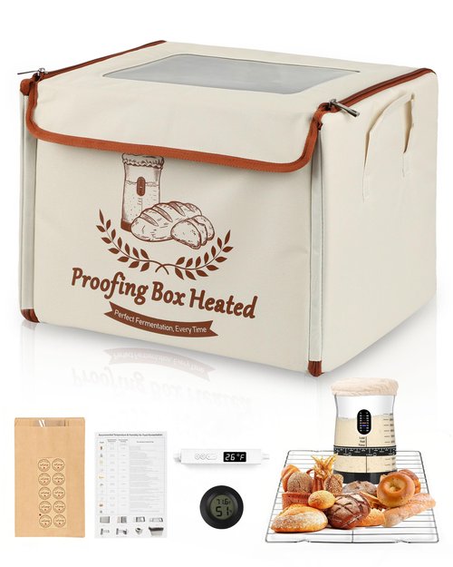 COCO BIRD Folding Bread Proofing Box with Window & Hygrometer, 55–133°F Precise Temp Control, 48H Timer, 5-Layer Insulation, Multi-Side Heating, Steel Rack & Bread Bags, for Sourdough, Yogurt & Pizza