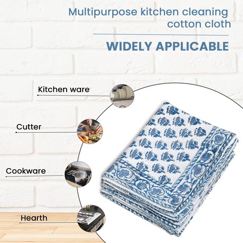CPC Apatite Blue Hand Block Print Waffle Kitchen Towel Set of 3-16 x28 Ultra Absorbent Quick Dry Microfiber Dish Towels Lightweight Reusable Sustainable Tea Towels for Cleaning and Drying