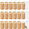 Mumufy 18 Pack Glass Cups Gift Aesthetic Cute Glass Cup Tumbler Flower Iced Coffee Mugs 16 oz with Bamboo Lid & Straw, for Wedding Birthday Bridesmaid Mom Baby Shower