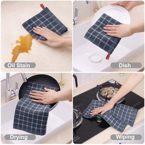 Homaxy 100% Cotton Dish Cloths, 6 Pack-12 X 12 Inches, Check Design Waffle Weave Dish Rags for Washing Dishes, Ultra Absorbent and Fast Drying Dishcloths, Grey