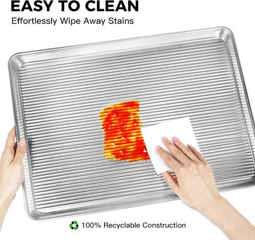 HONGBAKE Aluminum Cookie Sheets - Non-Stick Baking Pans with 50 Pcs Parchment Paper | 2-Pack, 12.8 x 17.7 in, Silver