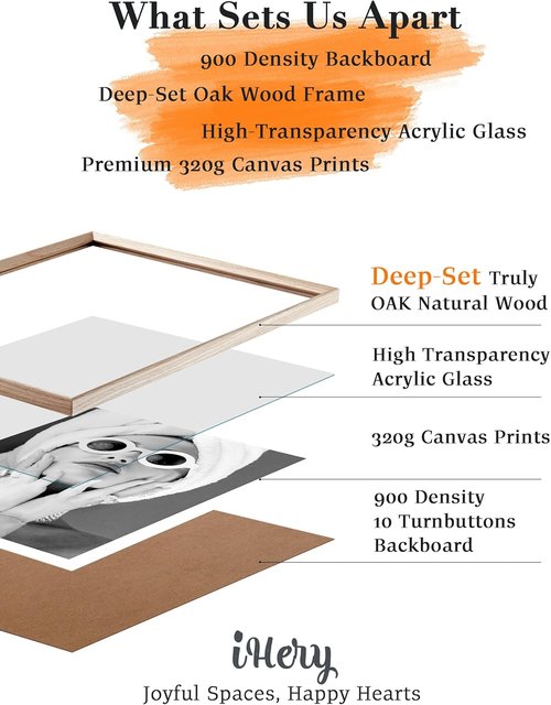 iHery Wall Art - Natural Beige Dimensional Oak Framed Audrey Hepburn Canvas - 12x16in Feminist Decor
