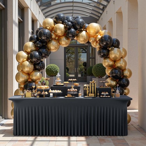 Black 8FT Spandex Tablecloth for 8FOOT Rectangle Tables, 4 Pack Stretchy Wrinkle Free Table Cloths for Parties Wedding Birthday Baby Shower