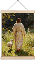 MKIJUHB Jesus Wall Art - Framed Christian Canvas Print of Jesus and Lamb | 12x16 Inch Decor for Home & Church