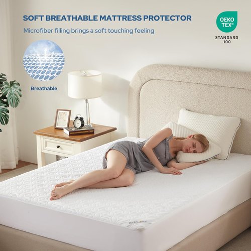 BEDLORE Waterproof Mattress Protector - Soft, Breathable Full Size Pad for 6"-15" Depth | White