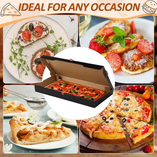 AmazingSpark Pizza Boxes 14 x 7 x 1.5 Inch Black Flatbread Box Sturdy Corrugated Rectangular Take out Baking Containers for Flatbread Pizza Pastry Bakery Charcuterie, Lightweight and Convenient